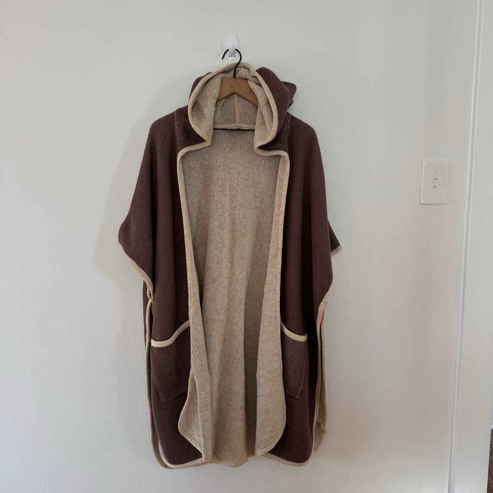 Soft Surroundings Women's Brown Hooded Wool Blend Poncho One Size